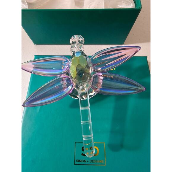NIB Simon Design Crystal Dragonfly Lavender Iridescent Paperweight Suncatcher - Picture 2 of 6